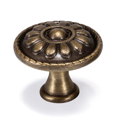 Fecraf 25 Pack Brass Knobs for Cabinets, Antique Dresser Drawers Knobs, Solid Vintage Cabinet Knobs, Single Hole Cabinet Hardware for Refinished Furniture, Diameter 1.18in