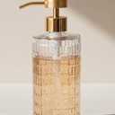 Lunestella Elegant Fluted Glass Hand Soap Dispenser with Gold Pump, Clear Ribbed Glass Bottle for Bathroom, Dish Soap Dispenser for Kitchen, Rust Proof, 17oz (Gold Slim Pump)