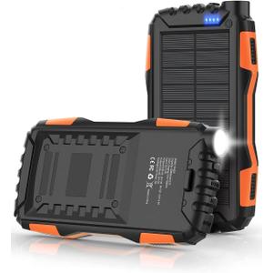 Solar Charger, Power Bank, 42800mAh Portable Charger Power Bank External Battery Pack 5V3.1A Qc 3.0 Fast Charger Built-in Super Bright Flashlight (Orange)