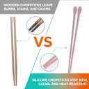 Reusable Long Silicone Cooking Chopsticks with Spoon 12 Inches 2 Pairs Set, Dishwasher Safe, BPA-free Non-Slip, Non-Scratch, Korea Japanese Kitchen Utensils (Pastel Grey 2 Set)