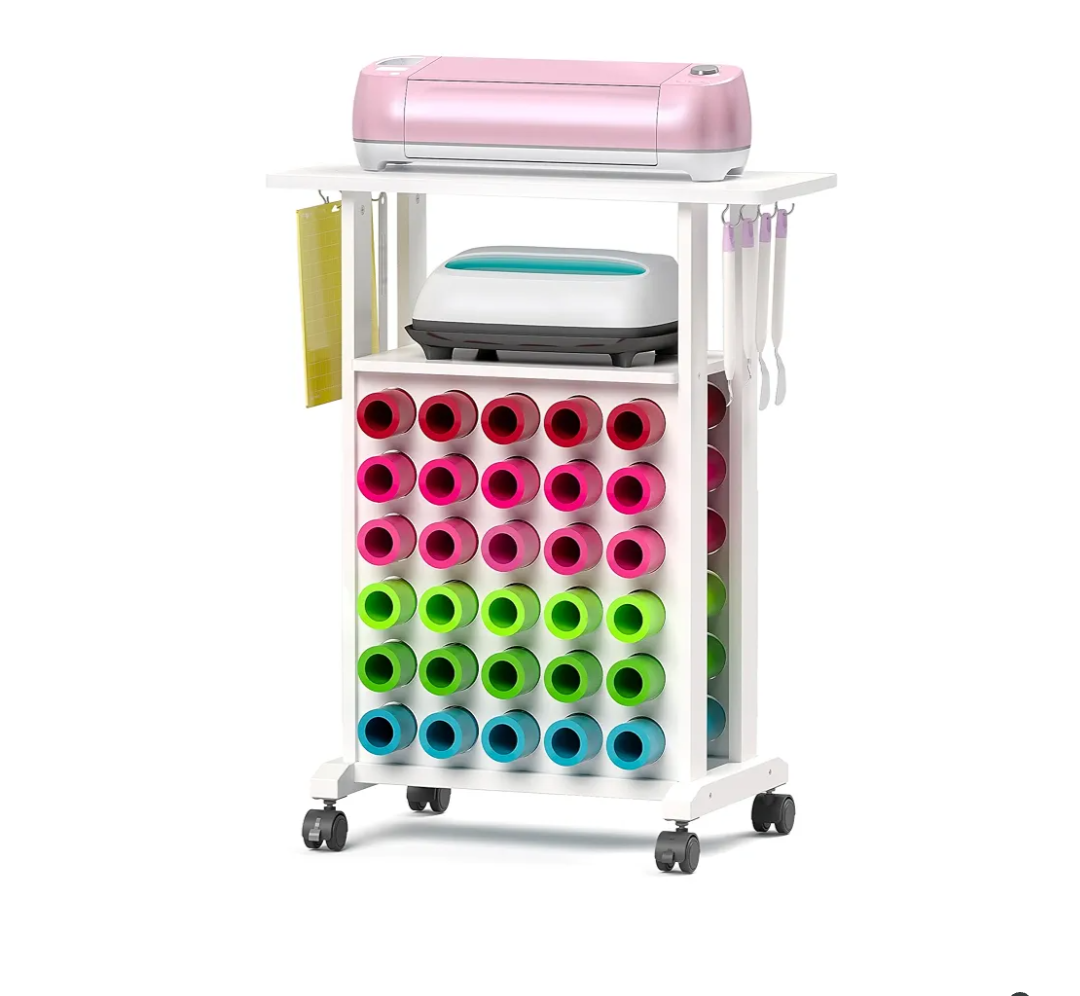 𝐂𝐫𝐚𝐟𝐢𝐭 Organizers and Storage for Cricut Machines, Rolling Craft Storage Cart with 30 Vinyl Roll Holders, Crafting Table Organization Workstation for Craft Room Home, Compact Removable