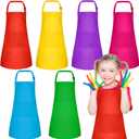 PLULON 6 Pcs Kids Aprons with 2 Pockets Painting Aprons for Kids Aprons Bulk, Paint Apron Adjustable Children Chef Aprons for Girls Boys Painting Baking Cooking Crafting - 6 Colors, 46 x 61cm/ 18 x 24inches