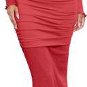 Ekaliy Women's Sexy Mesh Dress Long Sleeve Mock Neck Bodycon Sheer Ruched Maxi Dress Party Cocktail Dresses (Red)