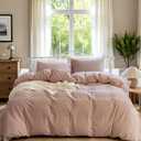 Linen Duvet Cover Set Queen Size - Linen Cotton Blend Natural Flax Bedding Set 3 Pieces, 1 Duvet Cover and 2 Pillowcase, Soft and Breathable for Hot Sleepers, Clay