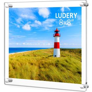 8x8 Clear Acrylic Wall Mount Floating Frameless Picture Frame,Clear Acrylic Photo Frame for Wall, Frameless Picture Frame Panel For Degree Certificat, artwork and family portraits-1pack