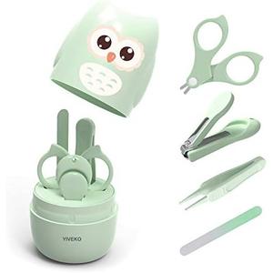 YIVEKO Baby Nail Kit, 4-in-1 Baby Nail Care Set with Cute Case, Baby Nail Clippers, Scissors, Nail File & Tweezers, Baby Manicure Kit and Pedicure kit for Newborn, Infant, Toddler, Kids-Owl Green