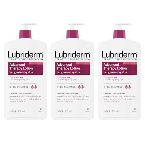 Lubriderm Advanced Therapy Moisturizing Lotion with Vitamins E and B5, Deep Hydration for Extra Dry Skin, Non-Greasy Formula, 24 fl. oz (Pack of 3)