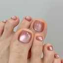 24 Pcs Light Pink Press on Toenails for Women - YEFIUO Square Fake Toe Nails Press ons Nail Art Tip with Cat's Eye Flash Design Full Cover Toe Press on Nails Acrylic False Toe Nail Stick Glue on Nails