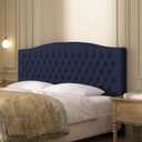 Linen Upholstered Headboard King/Cal King Size Latest Model Wall Mount, Bed Frame Mount, Featuring High-Density Sponge Padding, Luxury Texture Easy Assembly Comfort and Style-Navy Blue