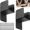 2 Pcs Black Caps Tie Brackets, 4x4 Post Cap Tie Carbon Steel Post Bracket Anchor Connector Support for Post to Wood Deck