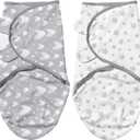 Biloban Baby Swaddle for Boys Girls, 3-6 Months, Cotton Blanket, Newborn Essentials, Lovely Grey Print, 2 Pack