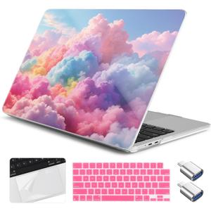 for MacBook Air 13(13.6) inch Case 2026 2025-2022 M5 M4 M3 M2 A3449 A3240 A3113 A2681 Shockproof & Scratch-Resistant Hard Shell + Keyboard Cover + Trackpad Protector + Type C, Clouds