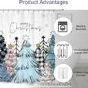 Merry Christmas Abstract Tree Shower Curtain 60Wx72L Buffalo Check Plaid Xmas Winter New Year Holiday Snowflake Pink Blue Bathroom Set Accessories Decor with 12 Pack Hooks