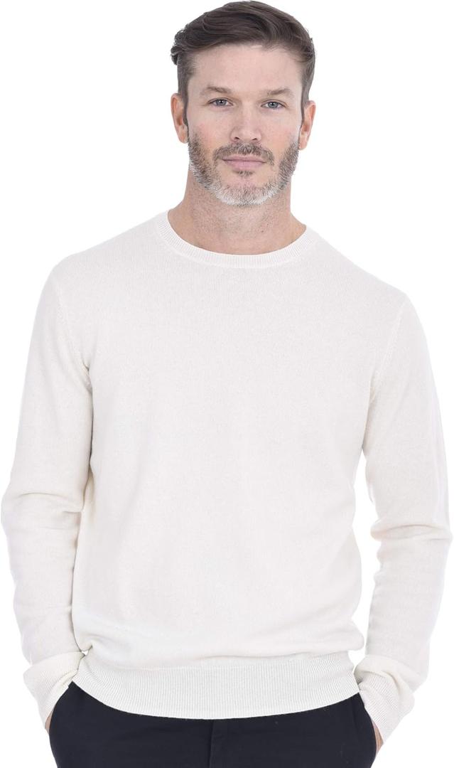 Cashmeren Men's Basic Crewneck Sweater 100% Pure Cashmere Long Sleeve Round Neck Pullover (Medium, Ivory)
