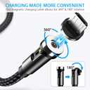 Terasako Magnetic Charging Cable 5-Pack (3/3/6/6/10FT) - 540 Rotating Magnetic Phone Charger Cable with LED Light - 90 Angle Connector, Nylon-Braided Cords (Black)