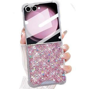 AuroiCYY for Samsung Galaxy Z Flip 7 5G Glitter Case, Bling Shiny Sparkle Sequin for Girls Women Cute Soft Silicone 4 Corners Shockproof Cover Protective Phone Case for Samsung Z Flip 7 5G (Pink)