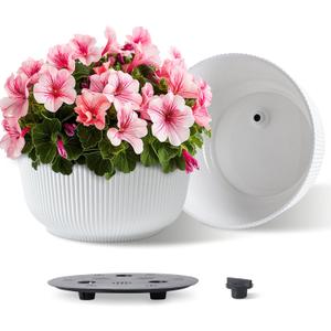T4U 12 Inch Self Watering Pots for Indoor Plants, 2 Pack Large Plant Pots, Self Watering Planter for Indoor Plants, Durable Plastic Pots (2 Pack,12", White)