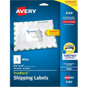 Avery Printable Shipping Labels with Sure Feed, 3.5" x 5", White, 100 Blank Mailing Labels (8168)