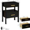 Edospaen Nightstand with 2 Drawers and Open Shelf Solid Wood Bedside Table Storage Night Stand with Light for Bedroom, Black