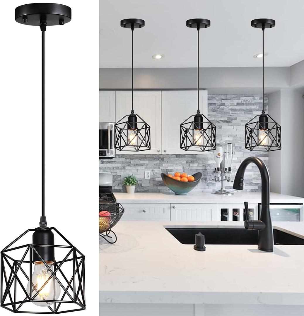 1-Light Vintage Hanging Light Pendant Light Fixture Farmhouse Basket Cage Hanging Ceiling Light with Metal Caged for Kitchen Island Dining Restaurant Room Hallway Hotel Bar