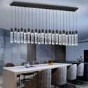 20-Lights Modern Crystal Rectangular Chandeliers LED Pendant Light for Kitchen Island High Ceiling Chandelier for Dining Room Entrance Foyer Living Room Black