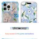 Jusy Compatible with iPhone 11 Pro Max, Colorful Retro Oil Painting Printed Flower Laser Glossy Pattern Cute Curly Wave Phone Case Soft TPU Cover for Girly Women - Blue Flower