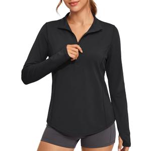 MAGCOMSEN Women's Long Sleeve Sun Shirts Half 1/2 Zip Pullover UPF 50+ Tops (Black, M)