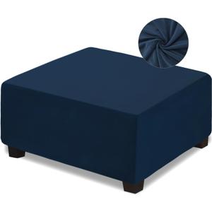 NeColorLife Velvet Ottoman Cover Storage Ottoman Slipcover Thick Stretchable Footrest Stool Covers with Elastic Band for Rectangle and Square Ottoman (Medium Size,Navy Blue) (M Length: 31"-34",Width: 31"-43")