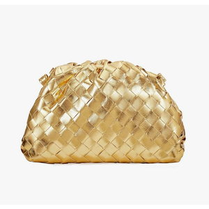 Woven Clutch Purse for Women Fashion Small Square Handbag Vintage Premium Bag PU Leather Handmade Bag (Gold)