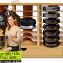 Bamboo Tumbler Lid Organizer  Space Saving Multi-Tier Storage Rack with Straw Holder and Gasket Drawer  Vertical Cup Lid Organizer for Cabinet, Kitchen Countertop - Triple