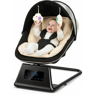 Pamo Babe Portable Baby Swing - Electric Baby Rocker with Cry Detection, 5 Swing Speeds, Bluetooth & Remote Control, Adjustable Backrest, Indoor & Outdoor Swing Chair for Newborn Babies - Black