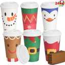 JOYIN 24 PCS Merry Christmas Disposable Paper Cups with Sleeves and Lids, 6 Designs Xmas Drinkware 16 oz, Snowflake Santa Elk Cups for Hot Coffee Cold Beverage Holiday Tableware Supplies Favors