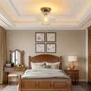 Semi Flush Mount Ceiling Light, Black Vintage Kitchen Ceiling Lights, Amber Striped Glass Close to Ceiling Light Fixtures for Living Room, Hallway, Bedroom