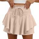 Caracilia Summer Shorts for Women Flowy Mini Skirts Elastic High Waist 2026 Tiered Ruffle Casual Golf Tennis Short Skorts Parchment X-Small