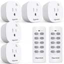 Remote Control Outlet Wireless Light Switch for Household Appliances, Expandable Remote Light Switch Kit, Up to 100 ft Range, FCC Certified, ETL Listed, White (5 Outlets + 2 Remotes)