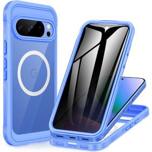 CENHUFO Privacy Case for Google Pixel 10/10 Pro, Full Body Phone Case with Built-in 9H Tempered Glass Privacy Screen Protector and Camera Protector, Shockproof Magnetic Anti Spy Cover - Blue