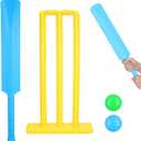 Abaodam Unisex Cricket Set with Plastic Bat Ball and Stumps for Kids Outdoor Beach and Backyard Sports Game Portable Interactive Toy for Hand-Eye Coordination and Family Fun