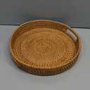 Rattan Round Serving Tray, Decorative Coffee Table Tray, Ottoman Hand Woven Serving Basket with Handles, Wicker Fruit/Bread Serving Basket, 11.8 inch (Natural)