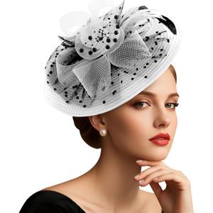 DRESHOW Fascinators Hat Flower Mesh Feathers Hat with a Headband and a Clip 7.9" Tea Party Headwear for Women