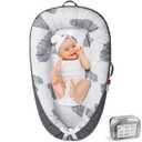 Baby Lounger - Baby Lounger for Newborn 0-24 Months, Breathable & Soft Baby Nest, Portable and Lightweight Infant Lounger for Home and Travel, Ideal Newborn Babies Essentials Baby Shower Gifts (Grey Leaves)
