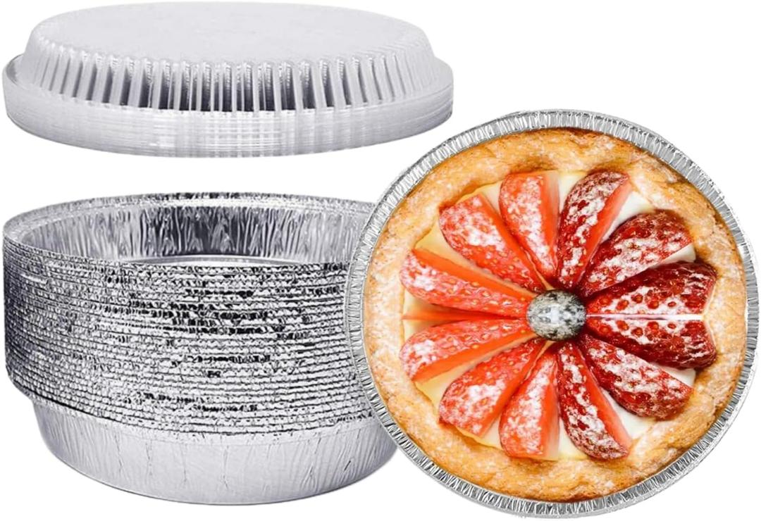 8'' Inch Round Tin Foil Pans Disposable Aluminum Pans with Clear Lids (30 Pack), Freezer & Oven Safe - For Baking, Cooking, Storage, Roasting, & Reheating, Recyclable, Pack of 30
