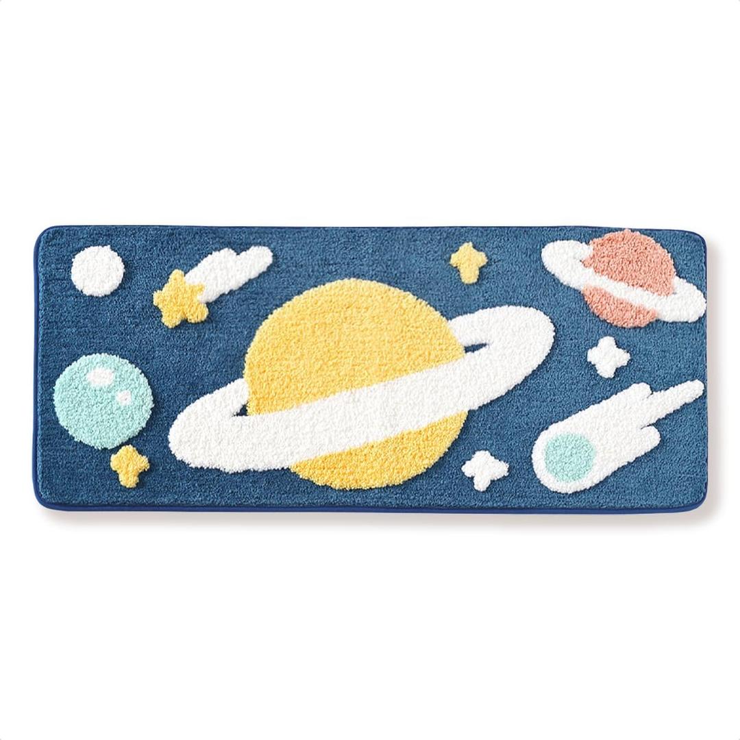 Bath Rug Cute Space Bathroom Rug Mat for Bathroom, Soft Microfiber Rug Water Absorbent Bath Mat fot Kids, Bedroom, Kitchen, Dinning, Non Skid Machine Washable Funny Rug (Rocket, 16x31) (1'4" x 2'7" (Rectangular), Planet)