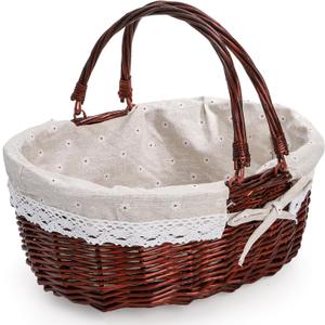 Dicunoy Wicker Picnic Basket with Handle, Large Empty Gift Basket to fill, Open Top Market Harvest Baskets for Garden, Fruit, Candy, Wine, Egg Gathering, Wedding, Vegetables