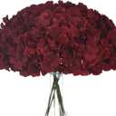 10PCS Artificial Hydrangea Flowers, Fake Hydrangea Silk Flowers Heads with Stems for Wedding Home Party Shop Baby Shower Decoration-Claret Red