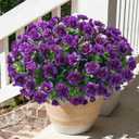 Artificial Faux Outdoor Flowers Plants for Spring Summer Decoration, Fake Silk Camellia UV Resistant Look Real for Planter Outside Front Door Porch Patio Balcony, 3 Large Bundles (Dark Purple)