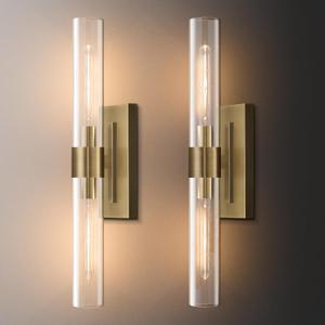 24.3" Brass Wall Sconces Set of 2, Vintage Wall Light Fixture with Clear Glass Shade, Luxury Hardwired Retro Wall Sconce for Bathroom Vanity, Living Room, Bedroom, Hallway Tube Indoor Sconce 24.3" Brass Wall Sconces Set of 2, Vintage Wall Light Fixture with Clear Glass Shade, Luxury Hardwired Retro Wall Sconce for Bathroom Vanity, Living Room, Bedroom, Hallway Tube Indoor Sconce