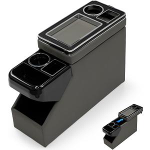 Center Console Between Seat Organizer for Minivans, SUVs, with Key Holder & Cup Holders,Phone Storage for Minivan &SUVs, Middle Van Floor Console Organizer Storage Box- Gray