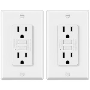 ELECTECK 2 Pack GFCI Outlets 15 Amp, Non-Tamper Resistant, Decor GFI Receptacles with LED Indicator, Ground Fault Circuit Interrupter, Wallplate Included, ETL Listed, White