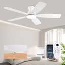 52inch Ceiling Fans with Lights, Low Profile Ceiling Fan with Light and Remote Control/APP Control, DC Reversible Motor, Noiseless, Flush Mount White Ceiling Fan for Bedroom, Indoor/Outdoor Use