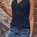 Womens V Neck Tank Tops Loose Fit Pleated Work Dressy Casual Tanks Summer Sleeveless Shirts (S)